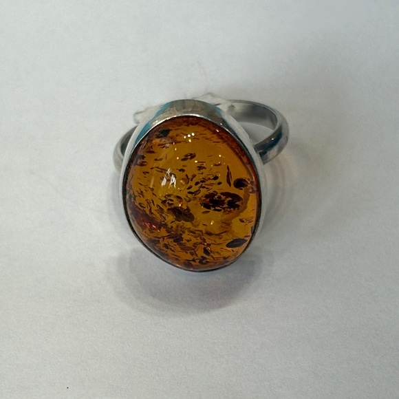 Sterling Silver and  Amber Ring - Picture 2 of 5